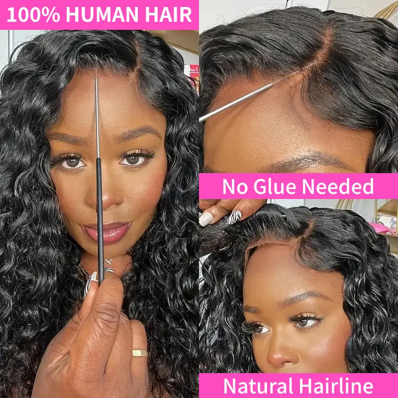 Curly 4x4 5x5 Glueless Lace Front Wig 220 Density Natural Color Deep Wave Pre Cut Brazilian HD Lace wigs Water Wave Human Hair